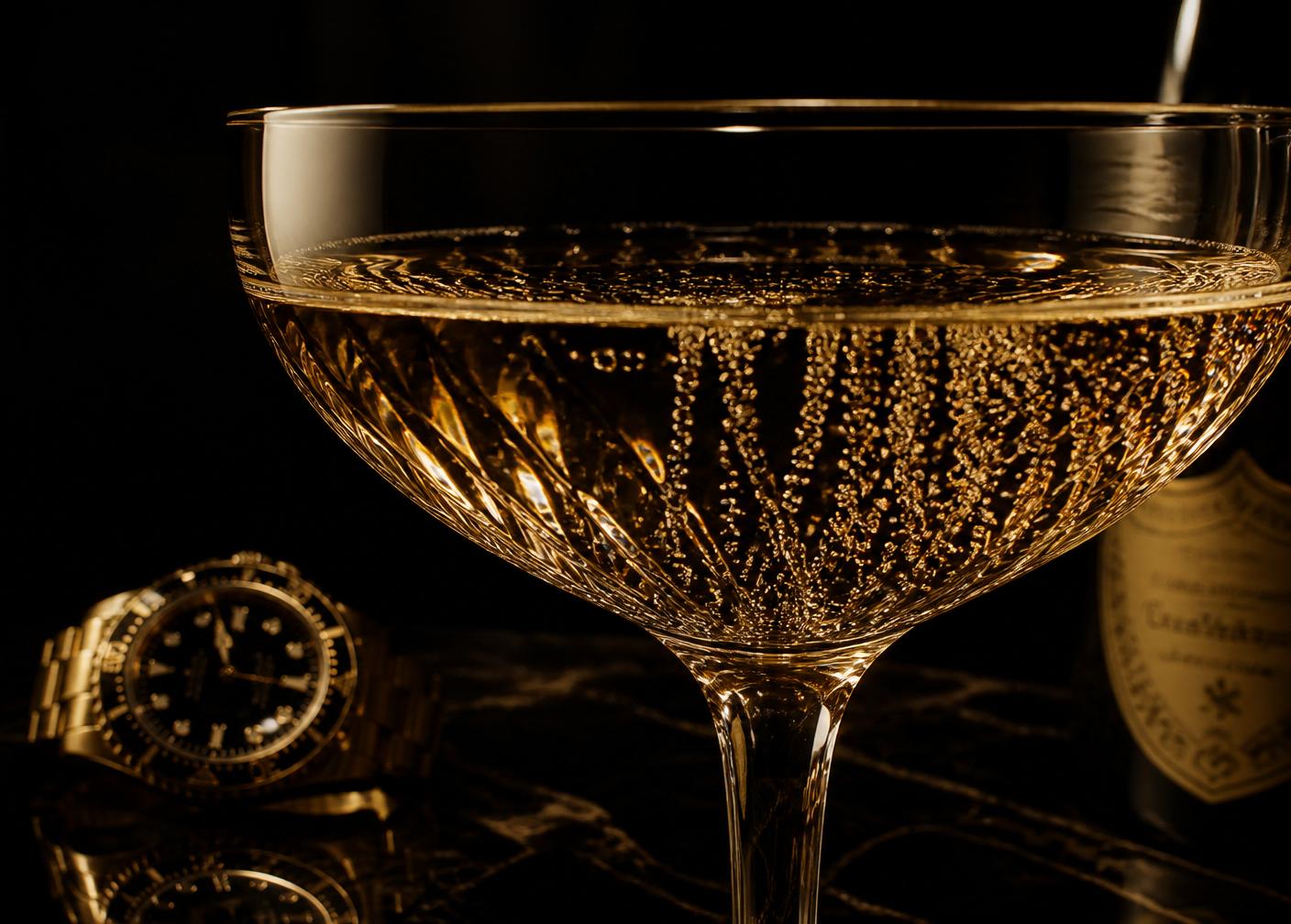 Detalhe de luxo — taça de champagne dourado